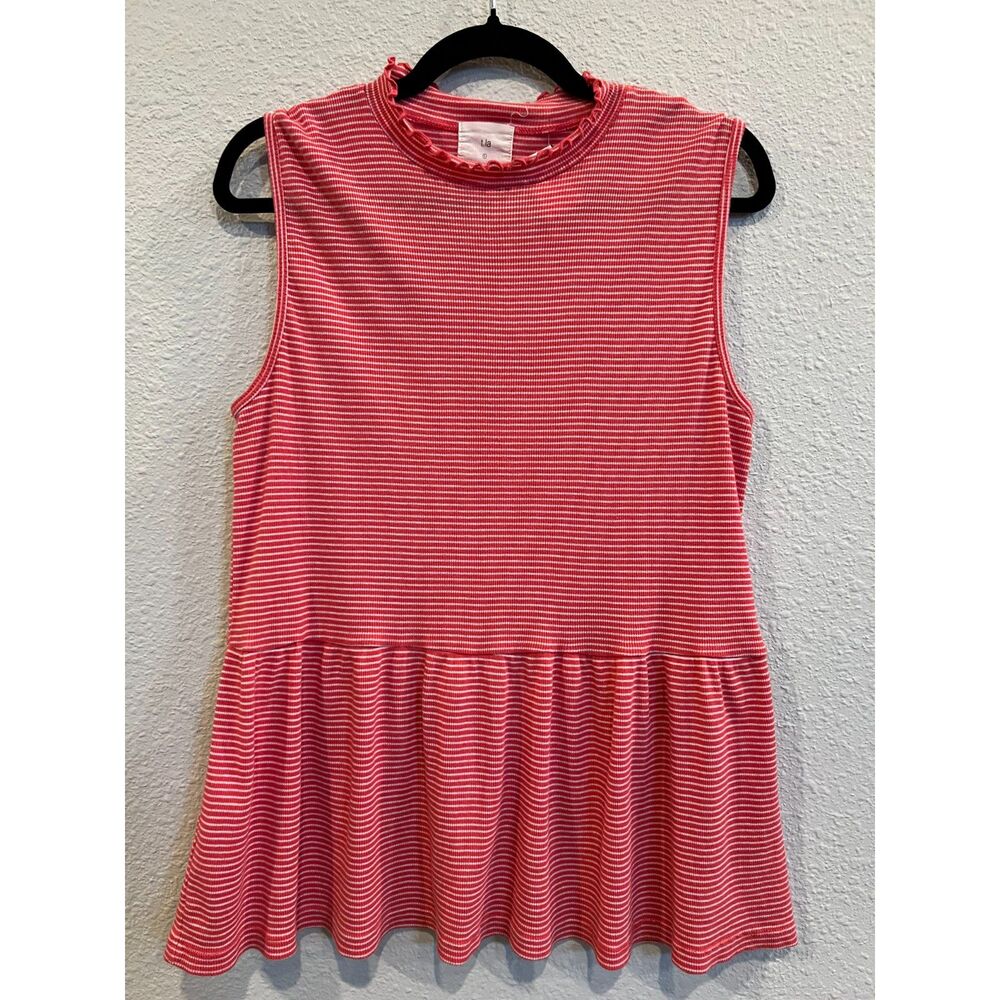 Anthropologie T.La Red White Striped Ruffle hem Tank Tunic Large Valentines Day